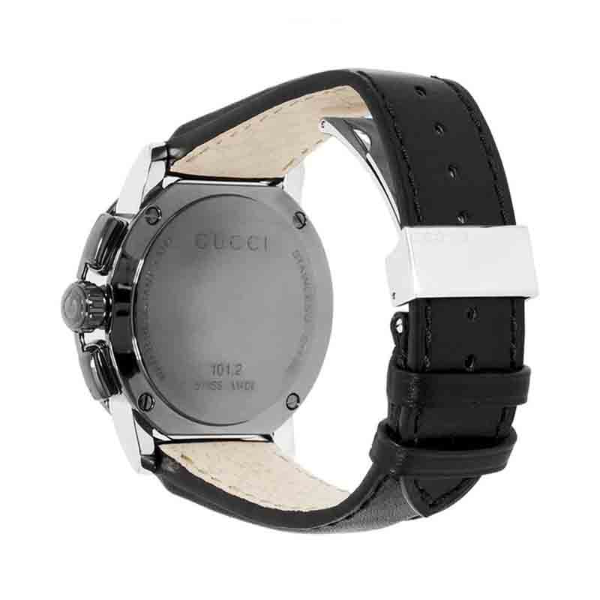 Gucci Men’s Swiss Made Quartz Leather Strap Black Dial 44mm Watch YA101205