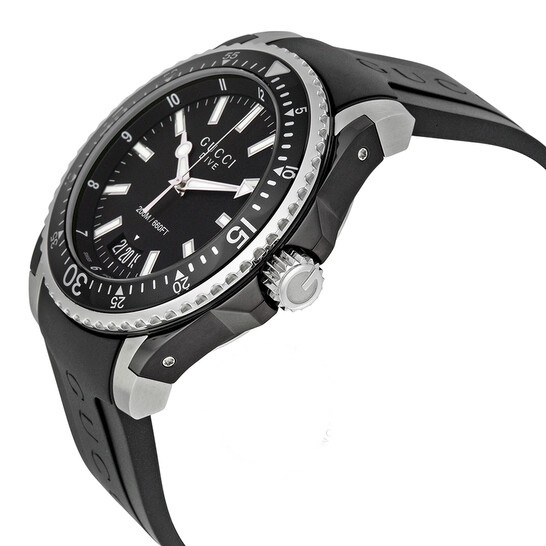 Gucci Men’s Swiss Made Quartz Black Silicone Strap Black Dial 45mm Watch YA136204