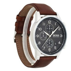 Hugo Boss Men’s Quartz Brown Leather Strap Black Dial 44mm Watch 1513494