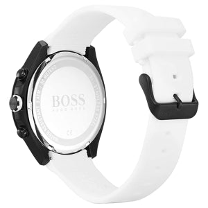 Hugo Boss Men’s Quartz White Silicone Strap Black Dial 44mm Watch 1513718