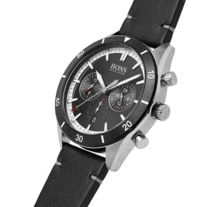 Hugo Boss Men’s Quartz Leather Strap Black Dial 44mm Watch 1513864