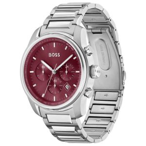 Hugo Boss Men’s Quartz Silver Stainless Steel Red Dial 44mm Watch 1514004