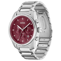 Hugo Boss Men’s Quartz Silver Stainless Steel Red Dial 44mm Watch 1514004