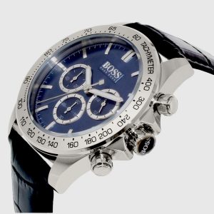 Hugo Boss Men’s Quartz Black Leather Strap Blue Dial 44mm Watch 1513176