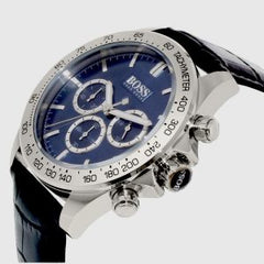 Hugo Boss Men’s Quartz Black Leather Strap Blue Dial 44mm Watch 1513176