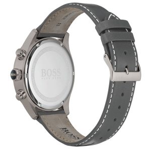 Hugo Boss Men’s Quartz Grey Leather Strap Off-White Dial 44mm Watch 1513633