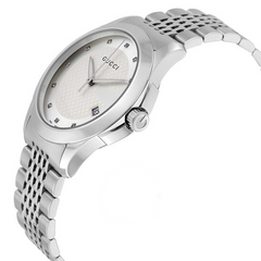 Gucci Men’s Swiss Made Quartz Silver Stainless Steel Silver Patterned Dial 38mm Watch YA126404