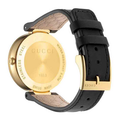 Gucci Unisex Swiss Made Quartz Black Leather Strap Black Dial 37mm Watch YA133326