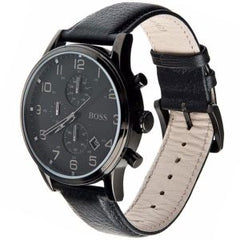 Hugo Boss Men’s Quartz Black Leather Strap Black Dial 44mm Watch 1512567