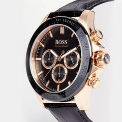 Hugo Boss Men’s Quartz Black Leather Strap Black Dial 44mm Watch 1513218