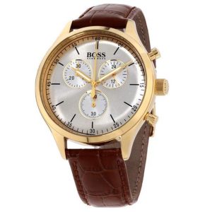 Hugo Boss Men’s Quartz Brown Leather Strap Champagne Dial 42mm Watch 1513545