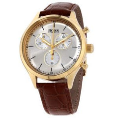 Hugo Boss Men’s Quartz Brown Leather Strap Champagne Dial 42mm Watch 1513545