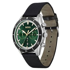 Hugo Boss Men’s Quartz Black Leather Strap Green Dial 44mm Watch 1513936