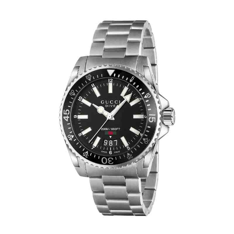 Gucci Men’s Swiss Made Quartz Stainless Steel Black Dial 40mm Watch YA136301