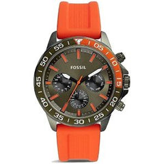 Fossil Men’s Chronograph Quartz Orange Silicone Strap Green Dial 45mm Watch BQ2500