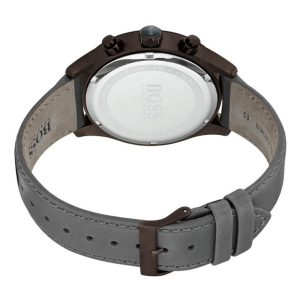 Hugo Boss Men’s Quartz Grey Leather Strap Gold Dial 44mm Watch 1513603