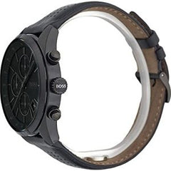 Hugo Boss Men’s Chronograph Quartz Leather Strap Black Dial 44mm Watch 1513474