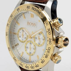 HUGO BOSS Men’s Quartz Leather Strap White Dial 44mm Watch 1513174