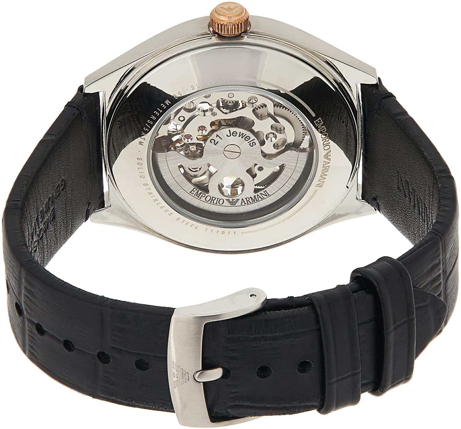 Emporio Armani Men’s Automatic Leather Strap White Dial 43mm Watch AR60018