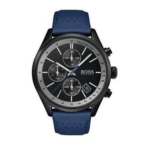 Hugo Boss Men’s Quartz Lather Strap Black Dial 44mm Watch 1513563