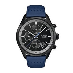 Hugo Boss Men’s Quartz Lather Strap Black Dial 44mm Watch 1513563