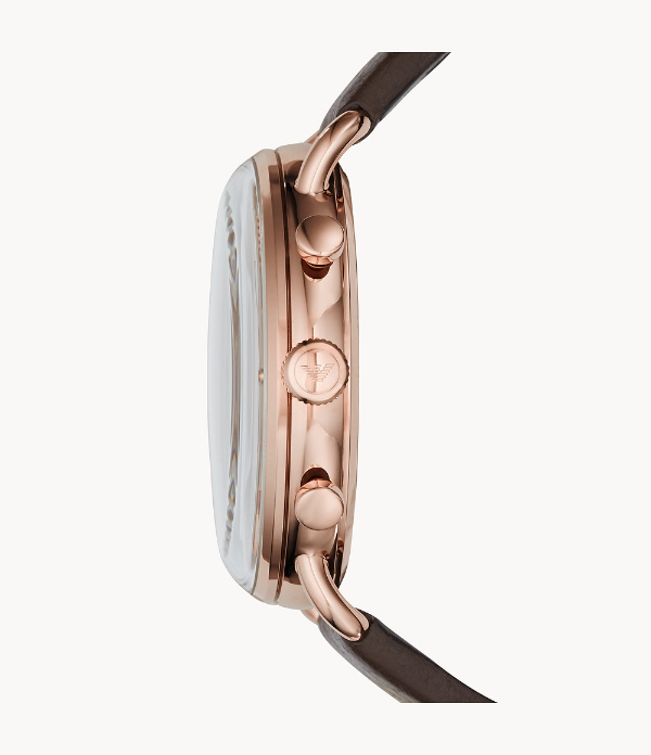 Emporio Armani Men’s Quartz Brown Leather Strap Rose Gold Shine Dial 43mm Watch AR11106