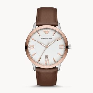 Emporio Armani Men’s Quartz Leather Strap White Dial 44mm Watch AR11211