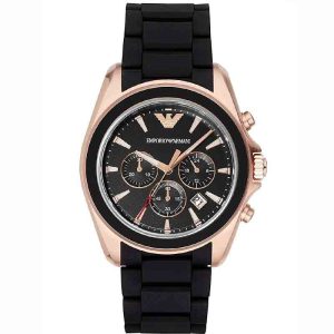 Emporio Armani Men’s Analogue Quartz Silicone & Stainless Steel Black Dial 44mm Watch AR6066