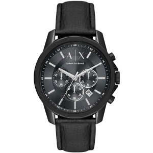 Armani Exchange Men’s Quartz Black Leather Strap Grey Dial 44mm Watch AX1724