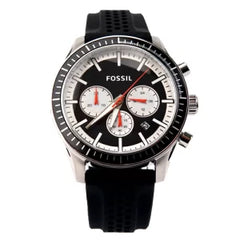 Fossil Men’s Quartz Chronograph Black Silicone Strap Black 45mm Watch BQ1261