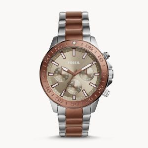 Fossil Men’s Chronograph Two-tone Stainless Steel Silver Brown Dial 45mm Watch BQ2502