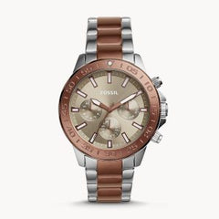 Fossil Men’s Chronograph Two-tone Stainless Steel Silver Brown Dial 45mm Watch BQ2502
