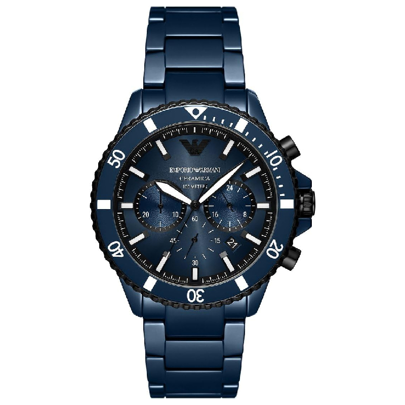 Emporio Armani Men’s Quartz Blue Ceramic Chain Blue Dial 43mm Watch AR70009