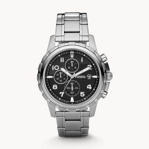 Fossil Men’s Chronograph Quartz Silver Stainless Steel Black Dial 45mm Watch FS4542