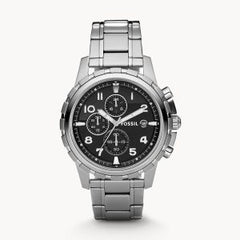 Fossil Men’s Chronograph Quartz Silver Stainless Steel Black Dial 45mm Watch FS4542