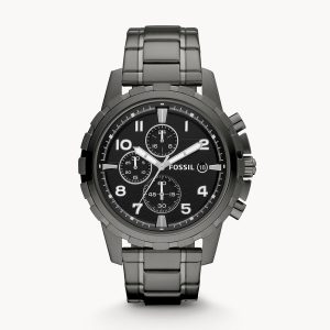 Fossil Men’s Chronograph Quartz Grey Stainless Steel Black Dial 45mm Watch FS4721
