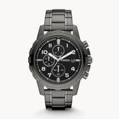 Fossil Men’s Chronograph Quartz Grey Stainless Steel Black Dial 45mm Watch FS4721
