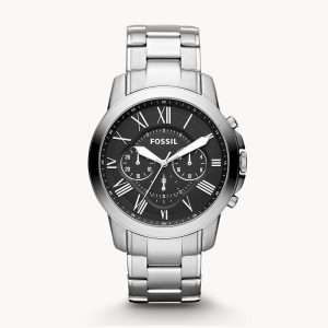 Fossil Men’s Chronograph Quartz Silver Stainless Steel Black Dial 44mm Watch FS4736