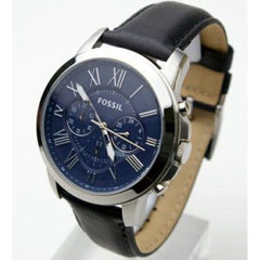 Fossil Men’s Chronograph Quartz Black Leather Strap Blue Dial 44mm Watch FS4990