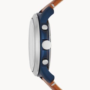 Fossil Men’s Chronograph Quartz Brown Leather Strap Blue Dial 44mm Watch FS5151