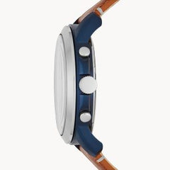 Fossil Men’s Chronograph Quartz Brown Leather Strap Blue Dial 44mm Watch FS5151