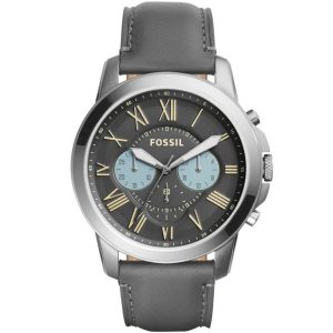 Fossil Men’s Chronograph Quartz Grey Leather Strap Grey Dial 44mm Watch FS5183
