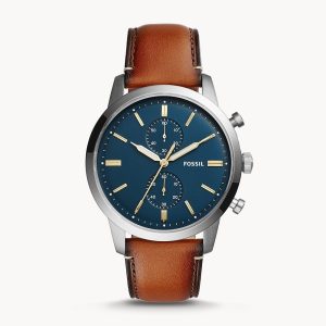 Fossil Men’s Quartz Brown Leather Strap Blue Dial 44mm Watch FS5279