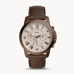 Fossil Men’s Quartz Brown Leather Strap Grey Dial 44mm Watch FS5344