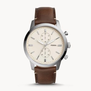 Fossil Men’s Chronograph Quartz Leather Strap Cream Dial 44mm Watch FS5350