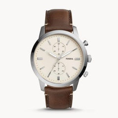 Fossil Men’s Chronograph Quartz Leather Strap Cream Dial 44mm Watch FS5350