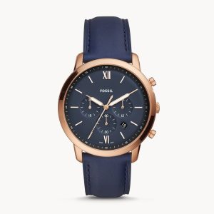 Fossil Men’s Chronograph Quartz Blue Leather Strap Blue Dial 44mm Watch FS5454
