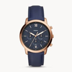 Fossil Men’s Chronograph Quartz Blue Leather Strap Blue Dial 44mm Watch FS5454