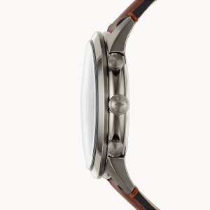 Fossil Men’s Chronograph Quartz Leather Strap Grey Dial 44mm Watch FS5522