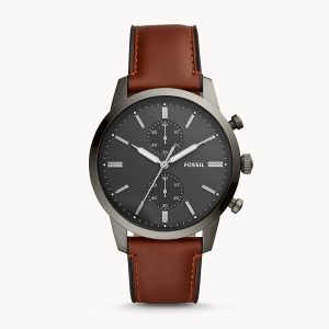 Fossil Men’s Chronograph Quartz Leather Strap Grey Dial 44mm Watch FS5522